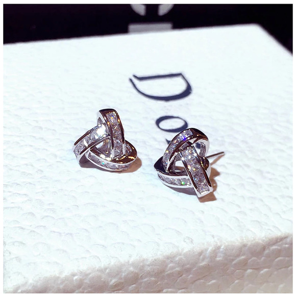 Iced Out Cycle Buckle Silver Stud Earrings for Women - Picture 2 of 12